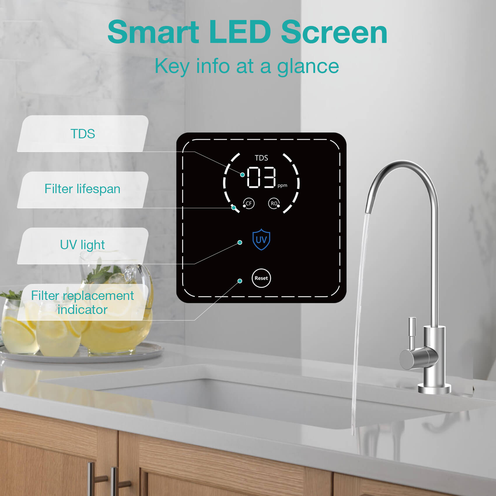SimPure Q3-600UV 600GPD 8-Stage Tankless RO System with UV & Real-Time TDS Monitoring