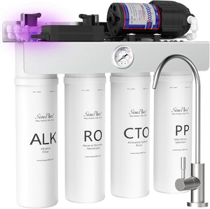 SimPure T1-400ALK 8 Stage 400GPD Under Sink Tankless RO System with Remineralization