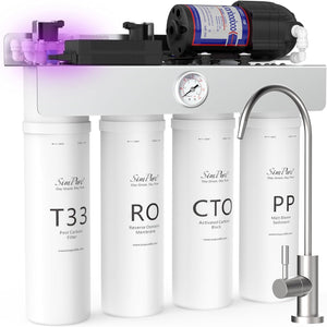 SimPure T1-400 8 Stage 400GPD Under Sink Tankless RO System Nearly 0 TDS