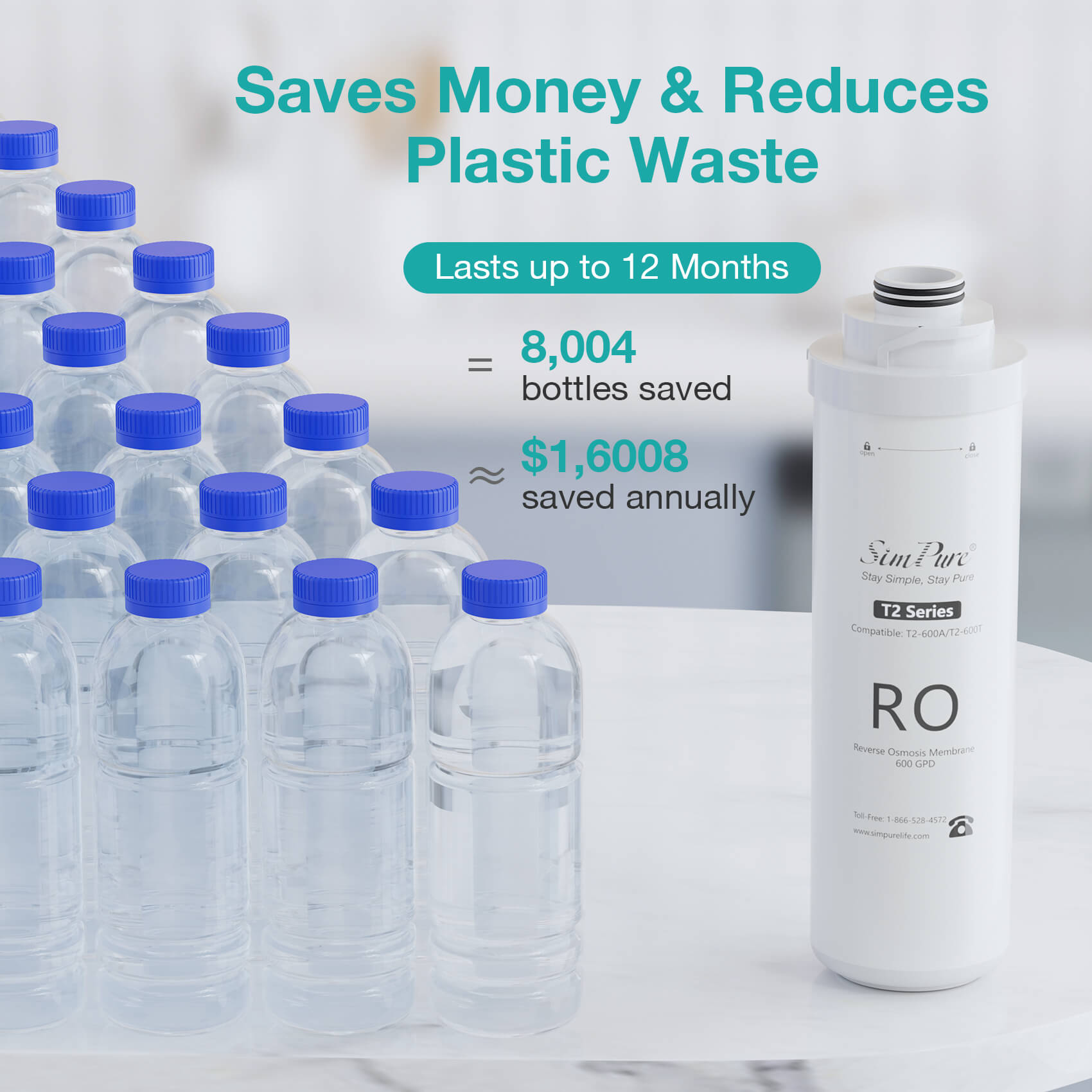 SimPure T2-600A 600GPD Tankless Under Sink RO System | Mineral Alkaline & Direct-to-Fridge