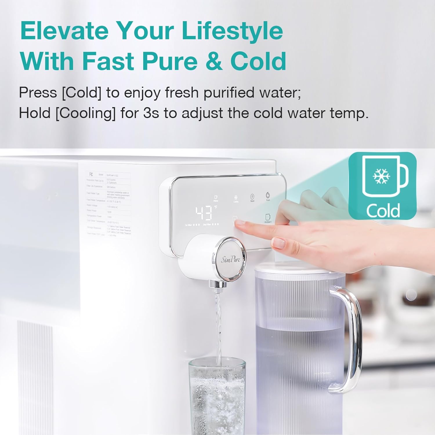 SimPure Y10C 7-Stage Cold Countertop RO System Cooler Water Filter Dispenser