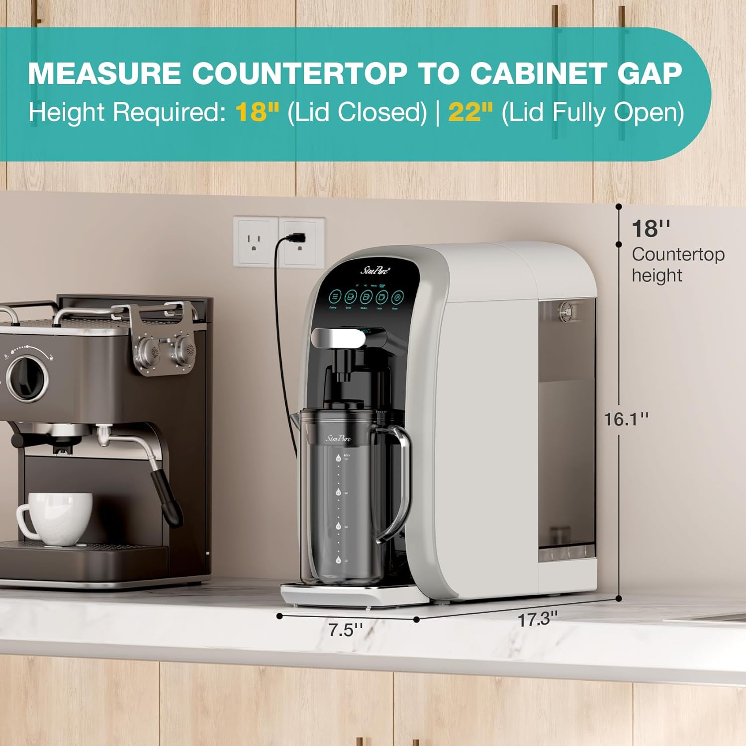 SimPure Y7T-A 5-Stage Countertop RO System with Portable Glass Water Pitcher & Extra Alkaline Remineralization
