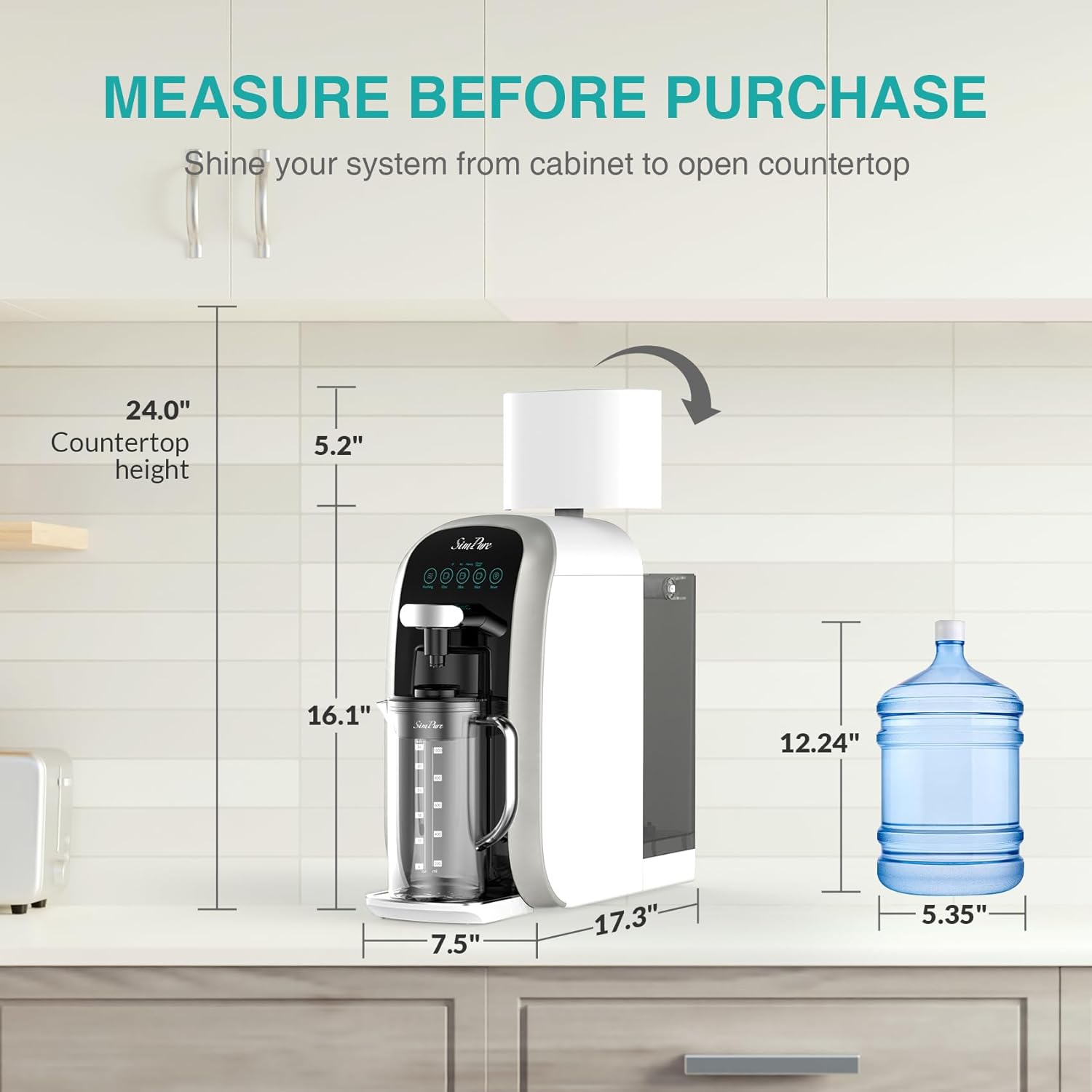 SimPure Y7T-BW-A Countertop RO System with Portable Glass Water Pitcher & Extra Alkaline Remineralization