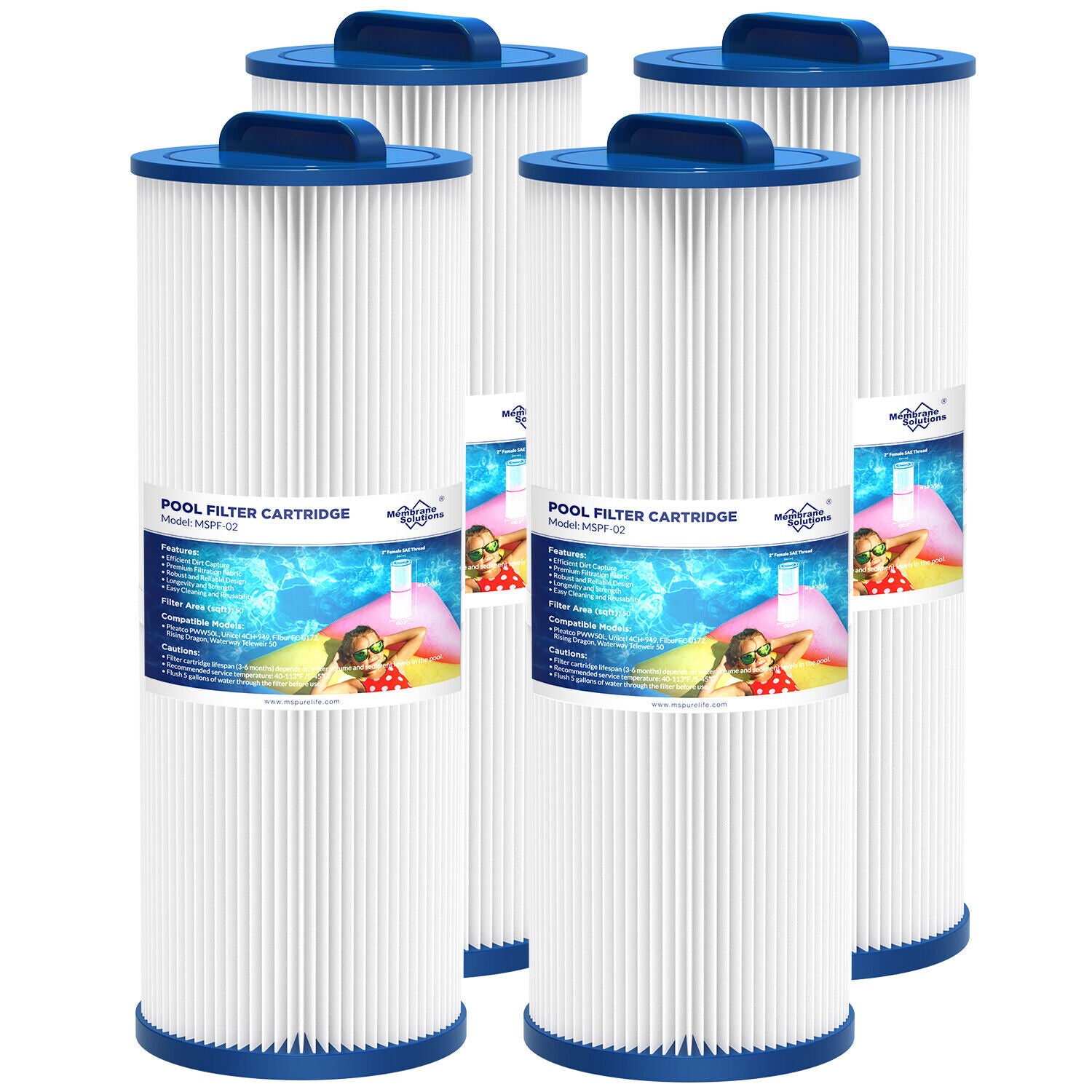 Membrane Solutions F2 Swimming Pool Filter Cartridge Replacement for Pleatco PWW50L 4CH-949 FC-0172