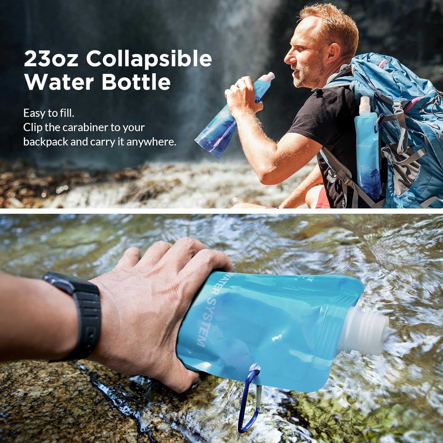 Membrane Solutions 23oz Collapsible Water Container Bottle Squeezable Pouch for Hiking Camping Travel Emergency 4 Pack