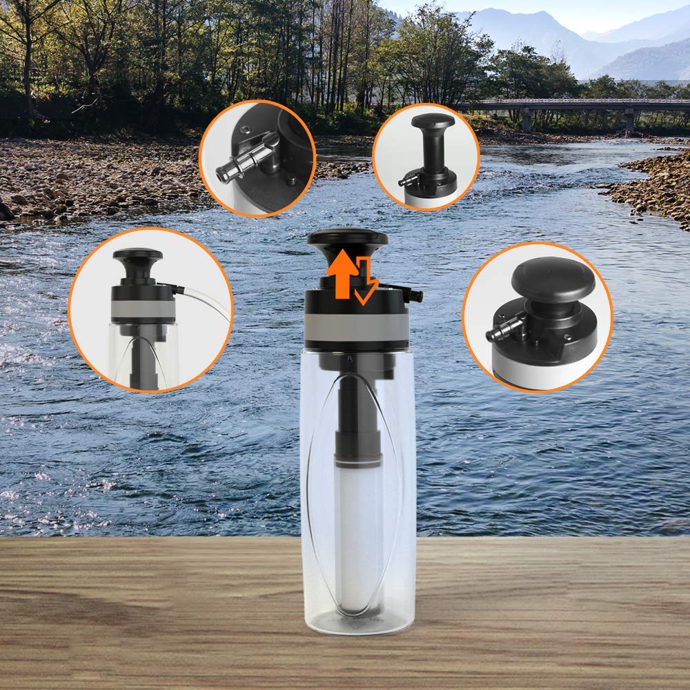 Water bottle with filter for hiking top