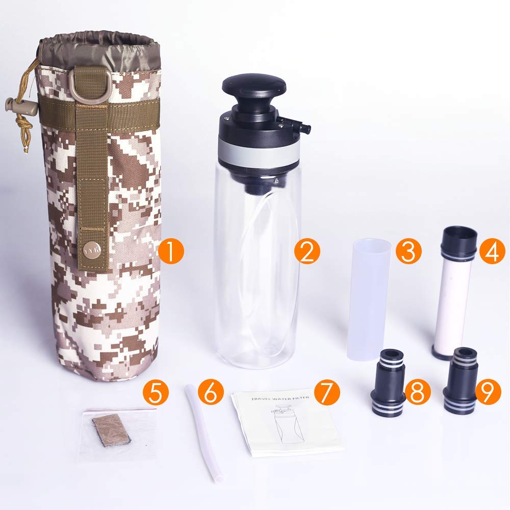 SimPure 26 oz Filtered Water Bottle with Filter Straw for Outdoor Camping Biking Hiking