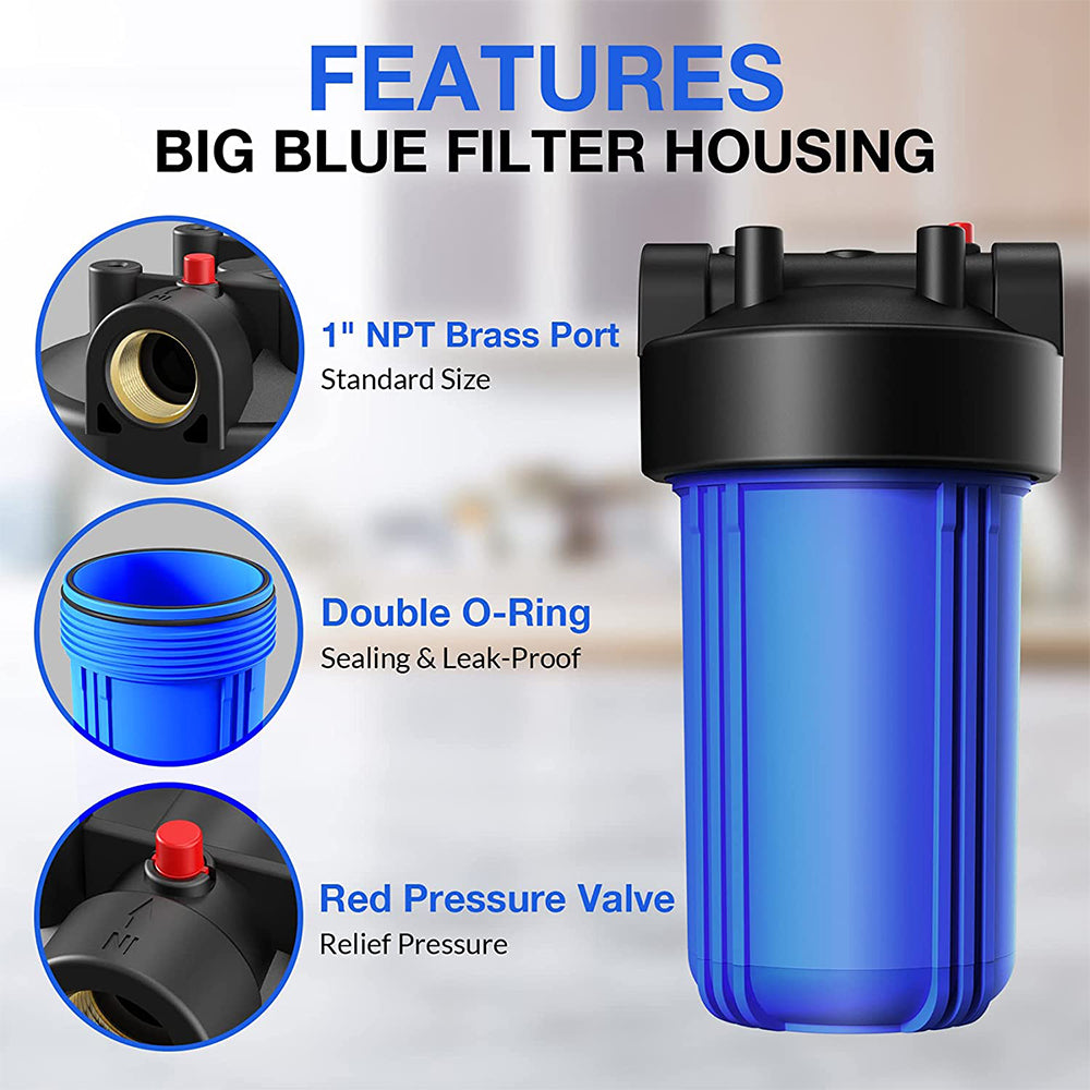 SimPure DB10P Big Blue 10 Inch Whole House Water Filter Housing for 4.5 x 10 Inch Universal Size Filter