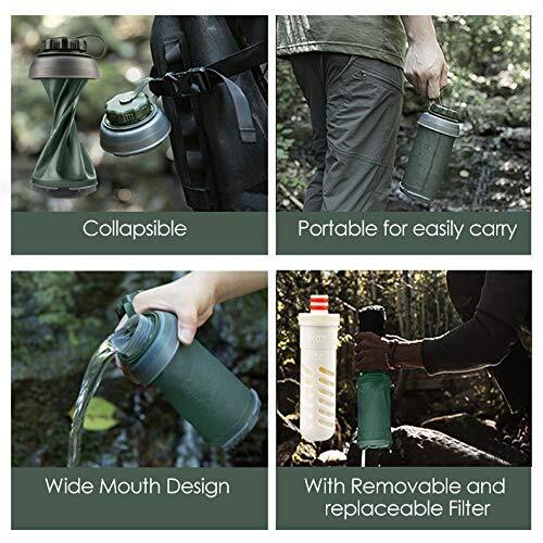 SimPure Small Collapsible Water Bottle With Carbon Filter For Hiking Camping | Flexible Filtering Filtration System