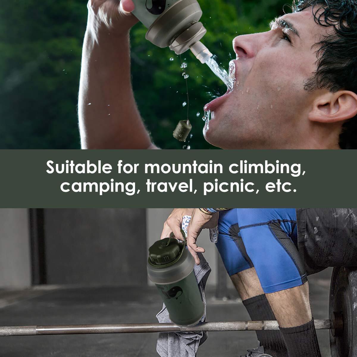 Small Collapsible Water Bottle With Carbon Filter For Hiking Camping