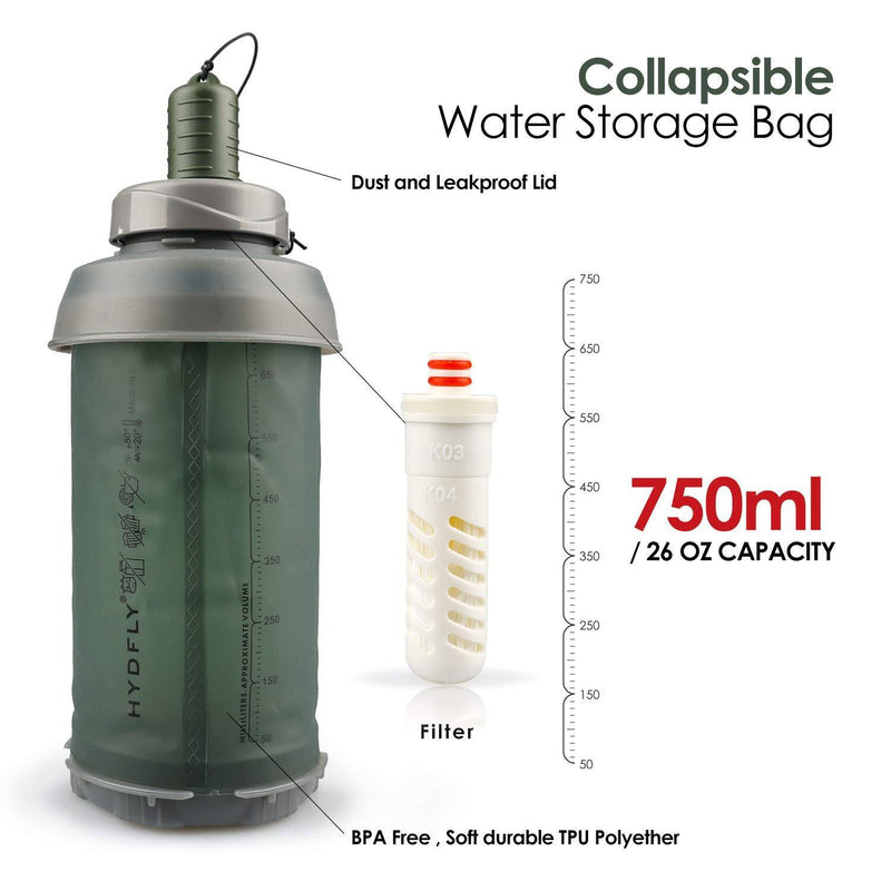 SimPure Small Collapsible Water Bottle With Carbon Filter For Hiking Camping | Flexible Filtering Filtration System