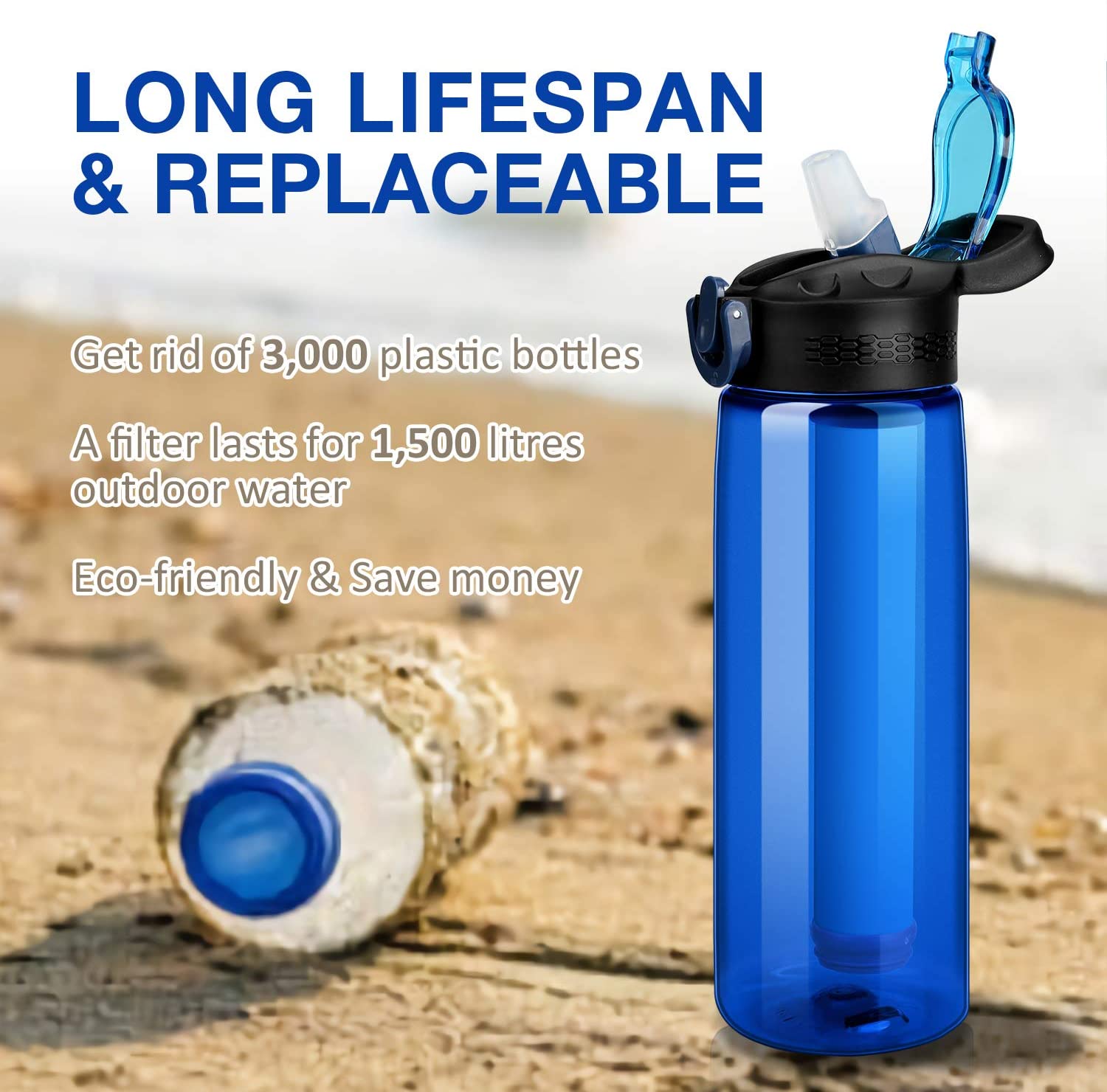 SimPure 22oz (650ml) Water Bottle with 4-Stage Integrated Filter