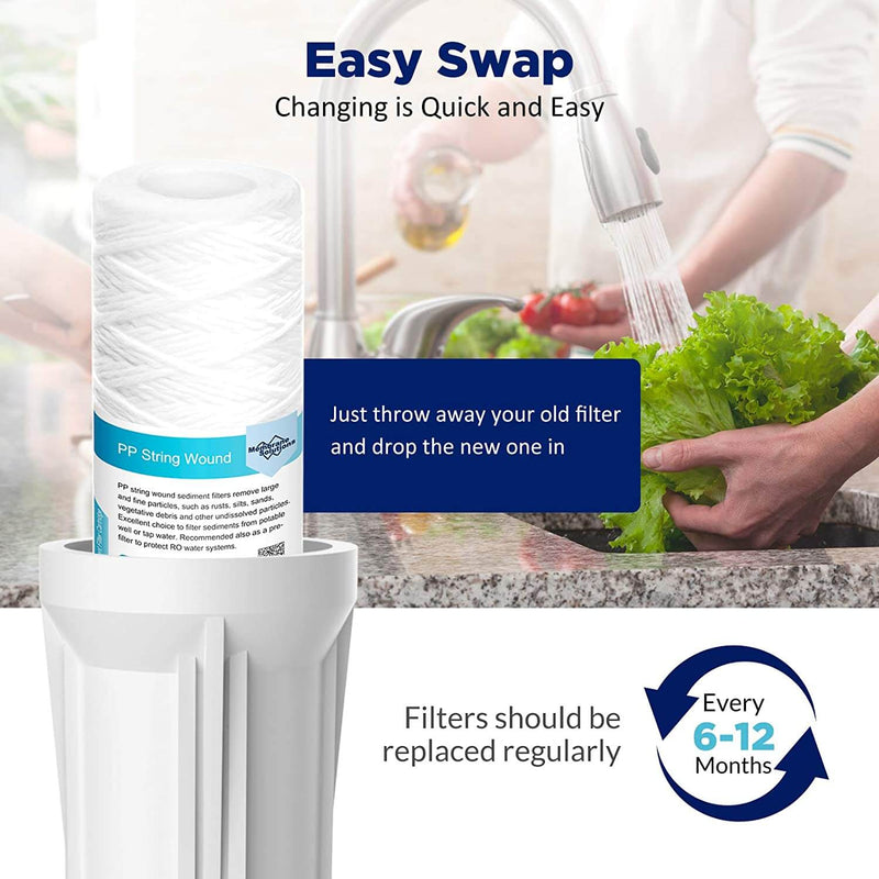 10"x2.5" String Wound Whole House Water Filter Replacement Cartridge Universal Sediment Filters for Well Water - 6 Pack