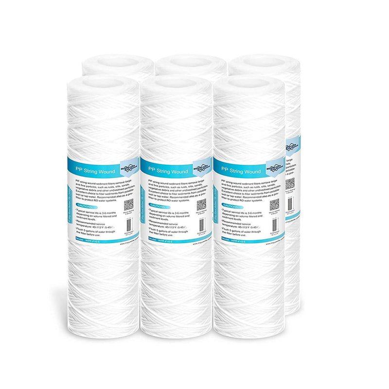 10"x2.5" String Wound Whole House Water Filter Replacement Cartridge Universal Sediment Filters for Well Water - 6 Pack