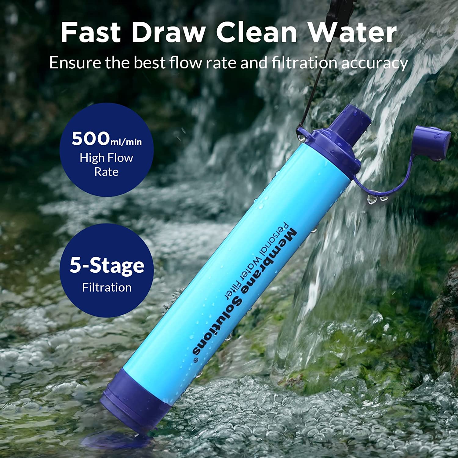 Membrane Solutions Portable Water Filter Straw Filtration Straw Purifier Survival Gear