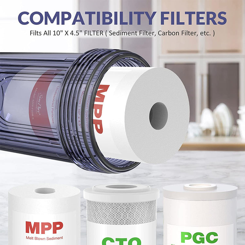 SimPure DB10C Clear 10 Inch Whole House Water Filter Housing for 4.5 x 10 Inch Standard Size Filter